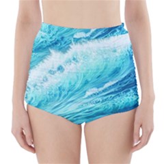 Blue Ocean Wave Watercolor Ii High-waisted Bikini Bottoms by GardenOfOphir