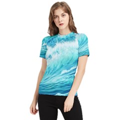 Blue Ocean Wave Watercolor Ii Women s Short Sleeve Rash Guard by GardenOfOphir