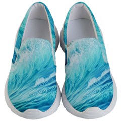 Blue Ocean Wave Watercolor Ii Kids Lightweight Slip Ons by GardenOfOphir