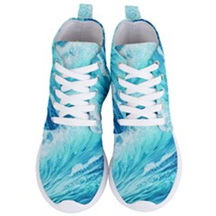 Blue Ocean Wave Watercolor Ii Women s Lightweight High Top Sneakers by GardenOfOphir