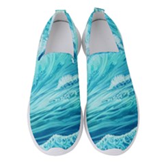 Blue Ocean Wave Watercolor Ii Women s Slip On Sneakers by GardenOfOphir