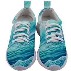 Blue Ocean Wave Watercolor Ii Kids Athletic Shoes by GardenOfOphir