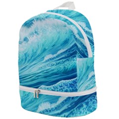 Blue Ocean Wave Watercolor Ii Zip Bottom Backpack by GardenOfOphir