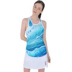 Blue Ocean Wave Watercolor Ii Racer Back Mesh Tank Top by GardenOfOphir