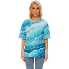 Blue Ocean Wave Watercolor Ii Oversized Basic Tee by GardenOfOphir