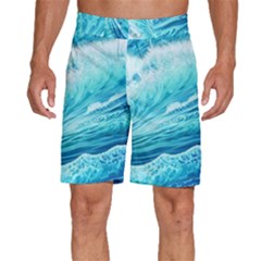 Blue Ocean Wave Watercolor Ii Men s Beach Shorts by GardenOfOphir