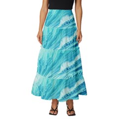 Blue Ocean Wave Watercolor Ii Tiered Ruffle Maxi Skirt