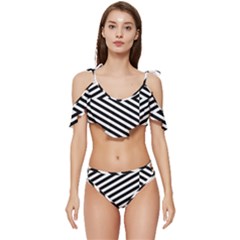 Abstract Lines Pattern Art Design Background Ruffle Edge Tie Up Bikini Set	