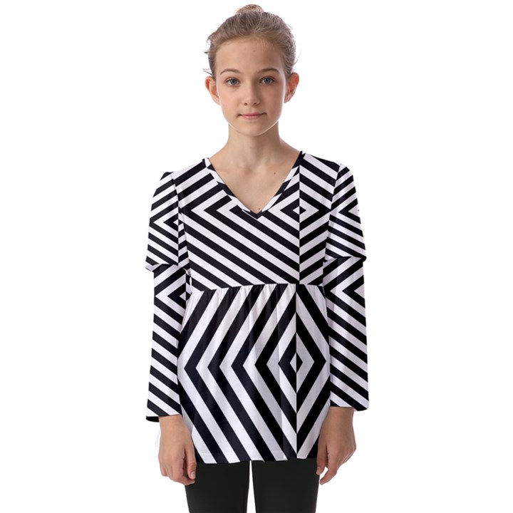 Abstract Lines Pattern Art Design Background Kids  V Neck Casual Top