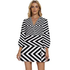 Abstract Lines Pattern Art Design Background V-neck Placket Mini Dress by Ravend