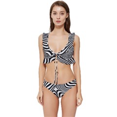 Pattern Geometric Lines Shapes Design Art Low Cut Ruffle Edge Bikini Set