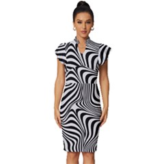 Pattern Geometric Lines Shapes Design Art Vintage Frill Sleeve V-neck Bodycon Dress