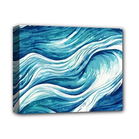 Abstract Blue Ocean Waves Deluxe Canvas 14  x 11  (Stretched)