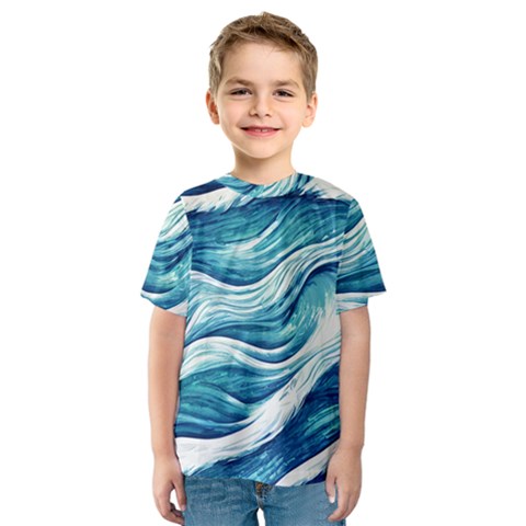 Abstract Blue Ocean Waves Kids  Sport Mesh Tee by GardenOfOphir