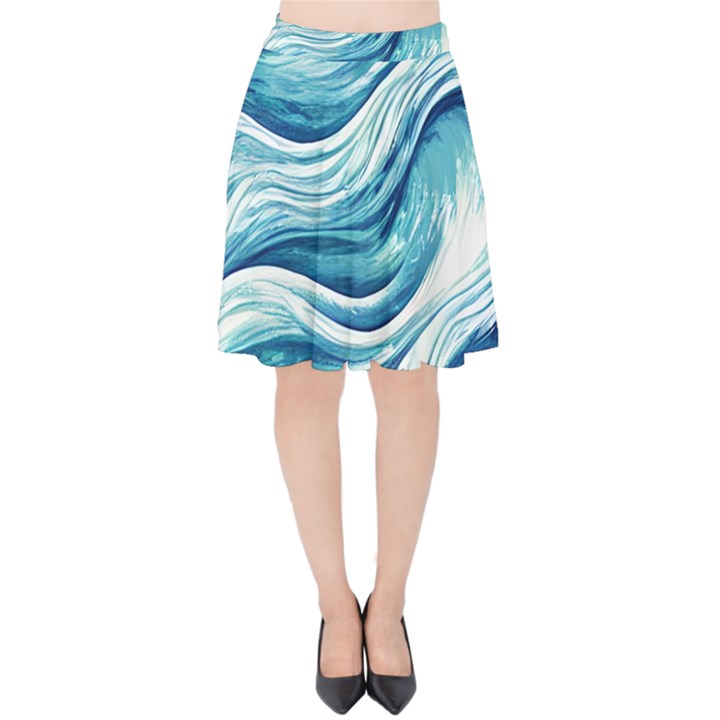 Abstract Blue Ocean Waves Velvet High Waist Skirt