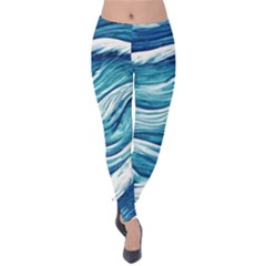 Abstract Blue Ocean Waves Velvet Leggings