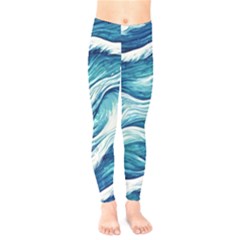 Abstract Blue Ocean Waves Kids  Leggings