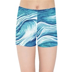 Abstract Blue Ocean Waves Kids  Sports Shorts