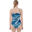 Abstract Blue Ocean Waves Cut Out Top Tankini Set View2