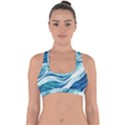 Abstract Blue Ocean Waves Cross Back Hipster Bikini Top  View1