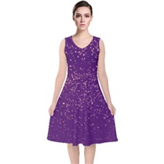 Purple Glittery Backdrop Scrapbooking Sparkle V-neck Midi Sleeveless Dress  by Ravend