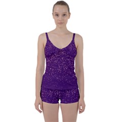 Purple Glittery Backdrop Scrapbooking Sparkle Tie Front Two Piece Tankini by Ravend