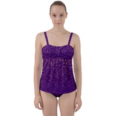 Purple Glittery Backdrop Scrapbooking Sparkle Twist Front Tankini Set by Ravend