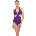 Purple Glittery Backdrop Scrapbooking Sparkle Halter Front Plunge Swimsuit View1