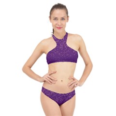 Purple Glittery Backdrop Scrapbooking Sparkle High Neck Bikini Set by Ravend