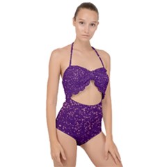 Purple Glittery Backdrop Scrapbooking Sparkle Scallop Top Cut Out Swimsuit by Ravend