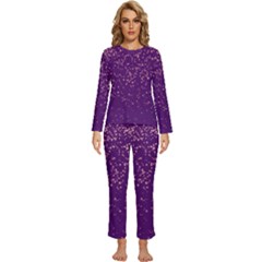 Purple Glittery Backdrop Scrapbooking Sparkle Womens  Long Sleeve Lightweight Pajamas Set