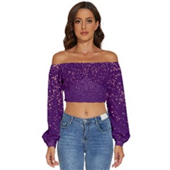 Purple Glittery Backdrop Scrapbooking Sparkle Long Sleeve Crinkled Weave Crop Top