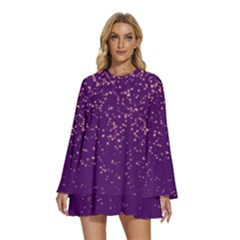 Purple Glittery Backdrop Scrapbooking Sparkle Round Neck Long Sleeve Bohemian Style Chiffon Mini Dress