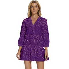 Purple Glittery Backdrop Scrapbooking Sparkle V-neck Placket Mini Dress