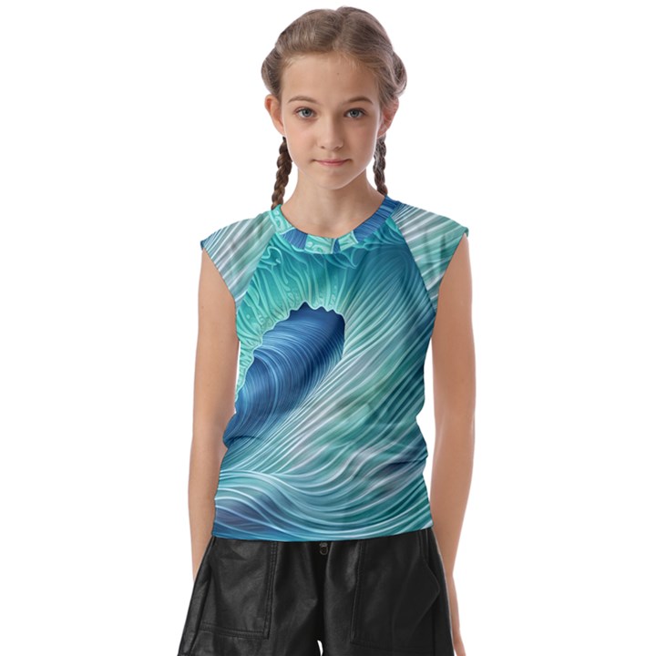 Summer Ocean Waves Kids  Raglan Cap Sleeve Tee