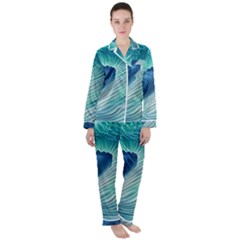 Summer Ocean Waves Women s Long Sleeve Satin Pajamas Set	 by GardenOfOphir