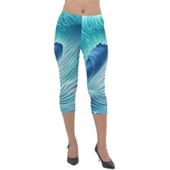 Summer Ocean Waves Lightweight Velour Capri Leggings  by GardenOfOphir