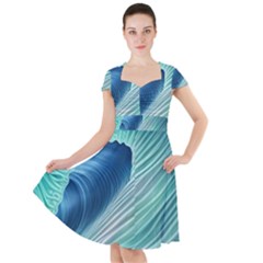 Summer Ocean Waves Cap Sleeve Midi Dress by GardenOfOphir