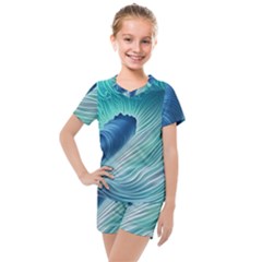 Summer Ocean Waves Kids  Mesh Tee And Shorts Set