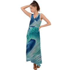 Summer Ocean Waves V-neck Chiffon Maxi Dress by GardenOfOphir