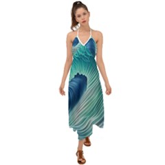 Summer Ocean Waves Halter Tie Back Dress  by GardenOfOphir