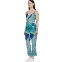 Summer Ocean Waves V-Neck Spaghetti Strap Tie Front Jumpsuit View2