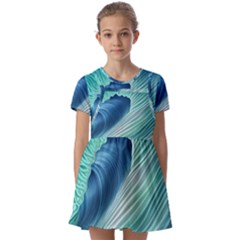 Summer Ocean Waves Kids  Short Sleeve Pinafore Style Dress