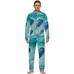 Summer Ocean Waves Men s Long Sleeve Velvet Pocket Pajamas Set by GardenOfOphir