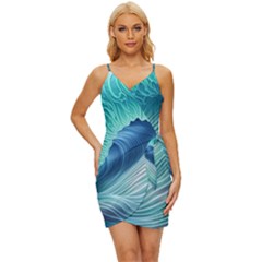 Summer Ocean Waves Wrap Tie Front Dress by GardenOfOphir