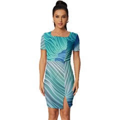 Summer Ocean Waves Fitted Knot Split End Bodycon Dress by GardenOfOphir