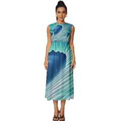 Summer Ocean Waves Sleeveless Round Neck Midi Dress by GardenOfOphir