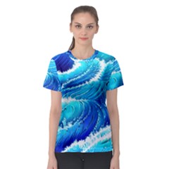 Simple Blue Ocean Wave Women s Sport Mesh Tee