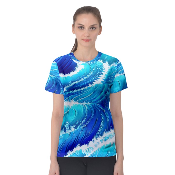 Simple Blue Ocean Wave Women s Sport Mesh Tee