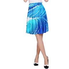 Simple Blue Ocean Wave A-line Skirt by GardenOfOphir